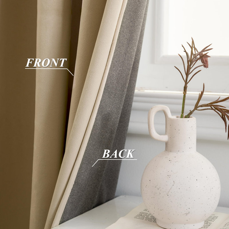 Dessy Velvet  Curtains 2 Panel Set Super Soft luxury Rod Pocket Back Tab Curtains, Camel Beige, 52" W x 108" L