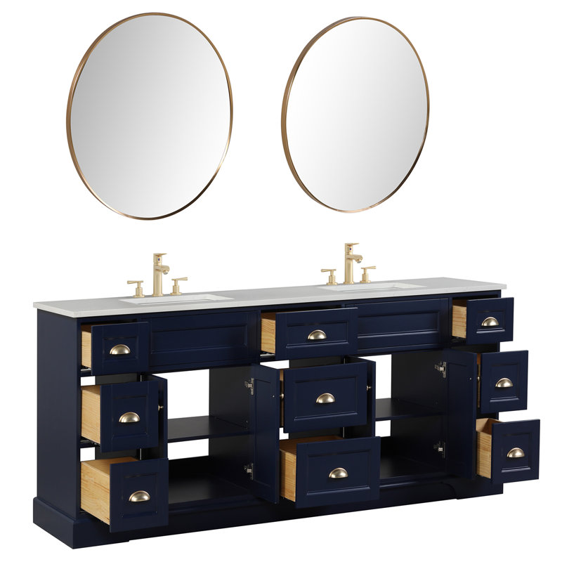 Didomenico 84" Double Bathroom Vanity Set, Brushed Nickel, Blue