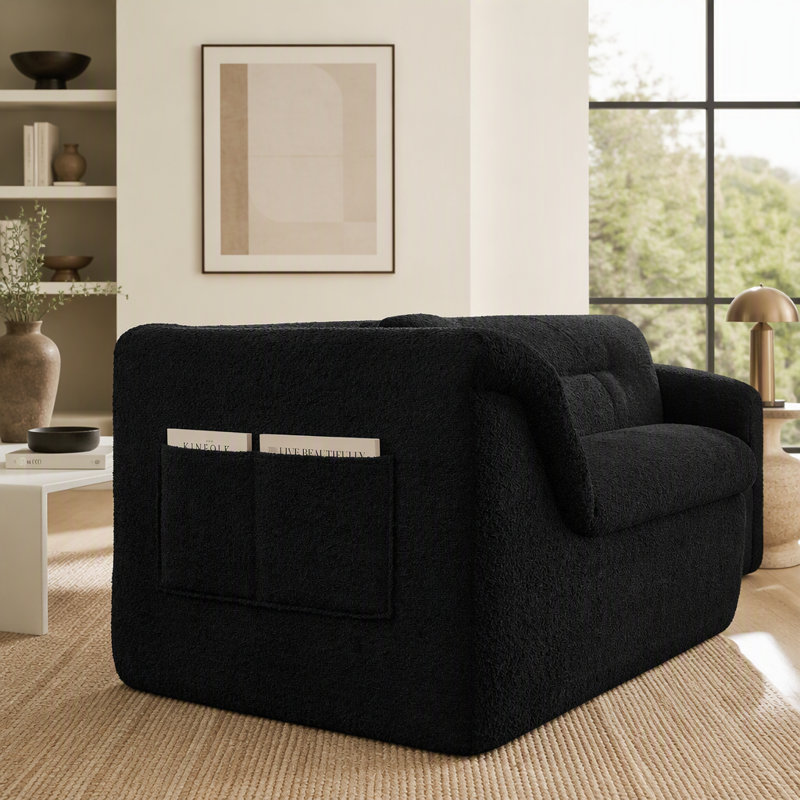 Canapé modulaire droit 2 pièces, canapé rembourré moderne avec accoudoirs rembourrés courbés et poche de rangement latérale dans la poche latérale pour le salon - noir