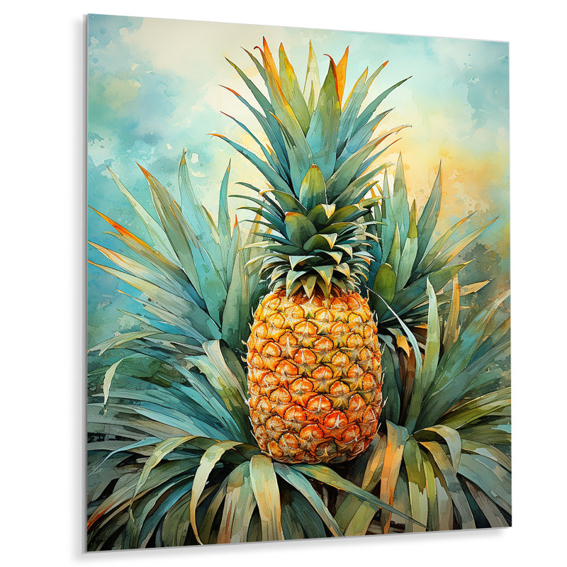 Green And Blue Pineapple Tropical Paradise II - Fruits Metal Wall Art, 20" H x 12" W x 1" D