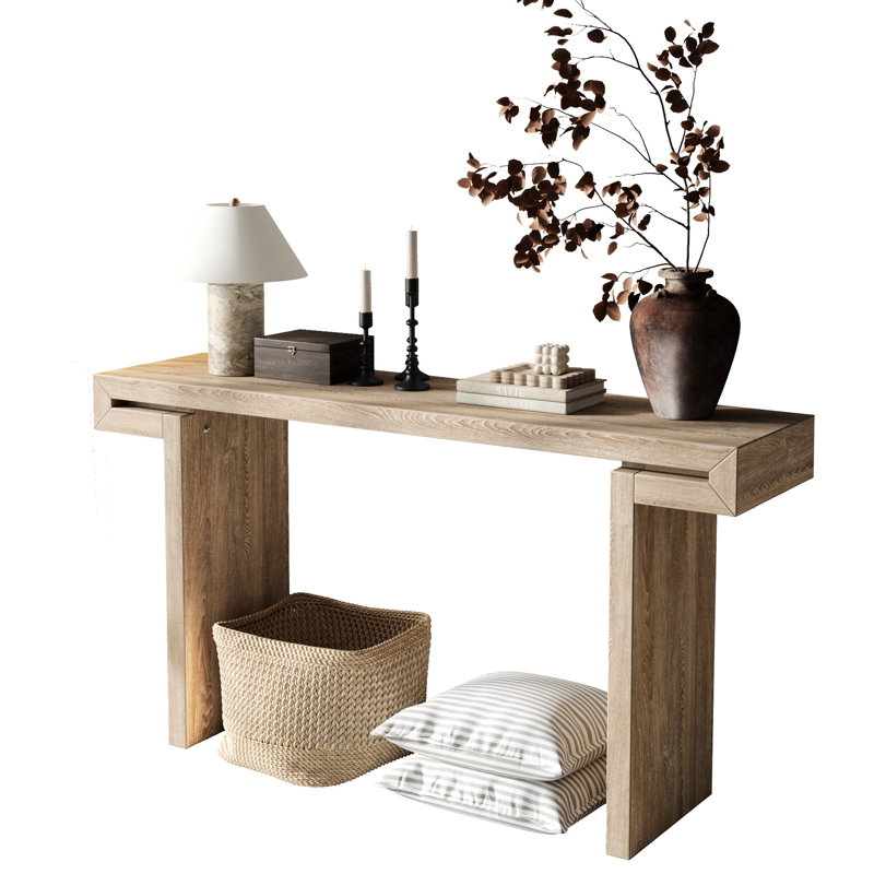60Inches Console Table With Distressed Wood And Natural Finish For Hallway Living Room - Charm, Multi Space Design, Rectangular Table, H Shape Base Rustic Entryway Use, Standard Height, Legs,