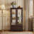 Lighted 2-Door Glass Curio Display Cabinet With Adjustable Shelves, Built-In Drawer, And Included Light Bulb-746388957