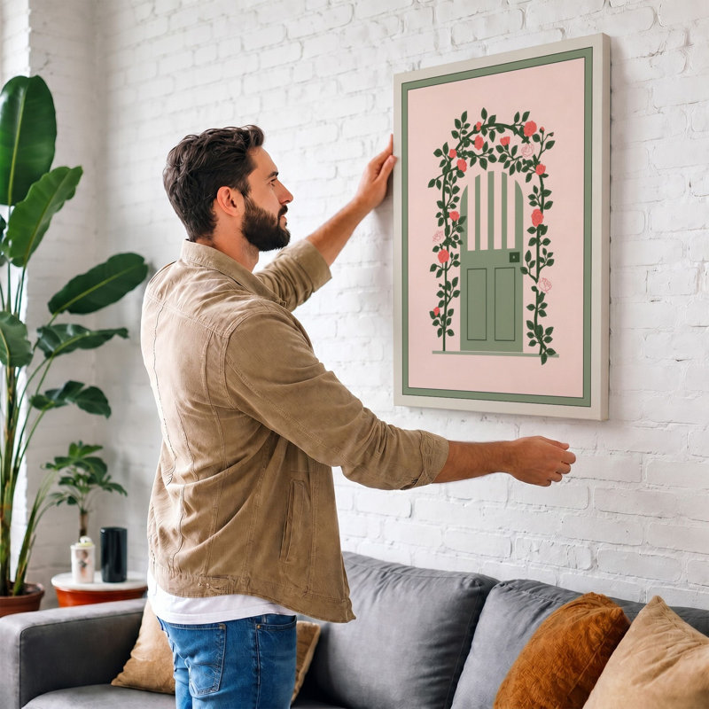 Doorway Botanical - Wrapped Canvas, 30x20 - 76.2 x 50.8 cm, Teal Border