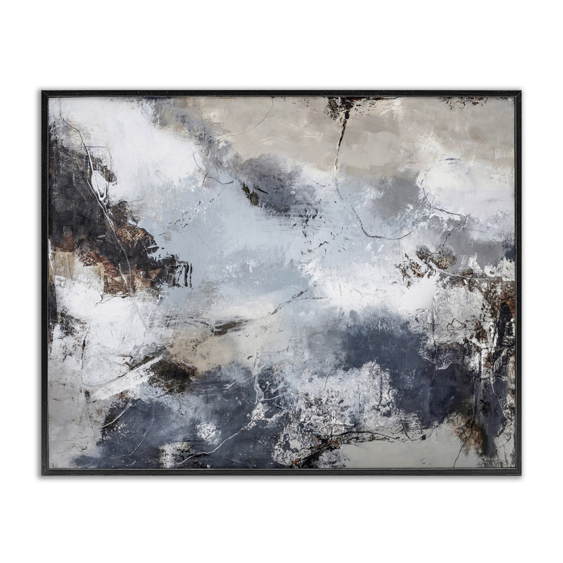 «Grey Organic Abstract», estampe numérique par Design Fabrikken, H 11 po x l 14 po, Giclée encadrée noir minuit