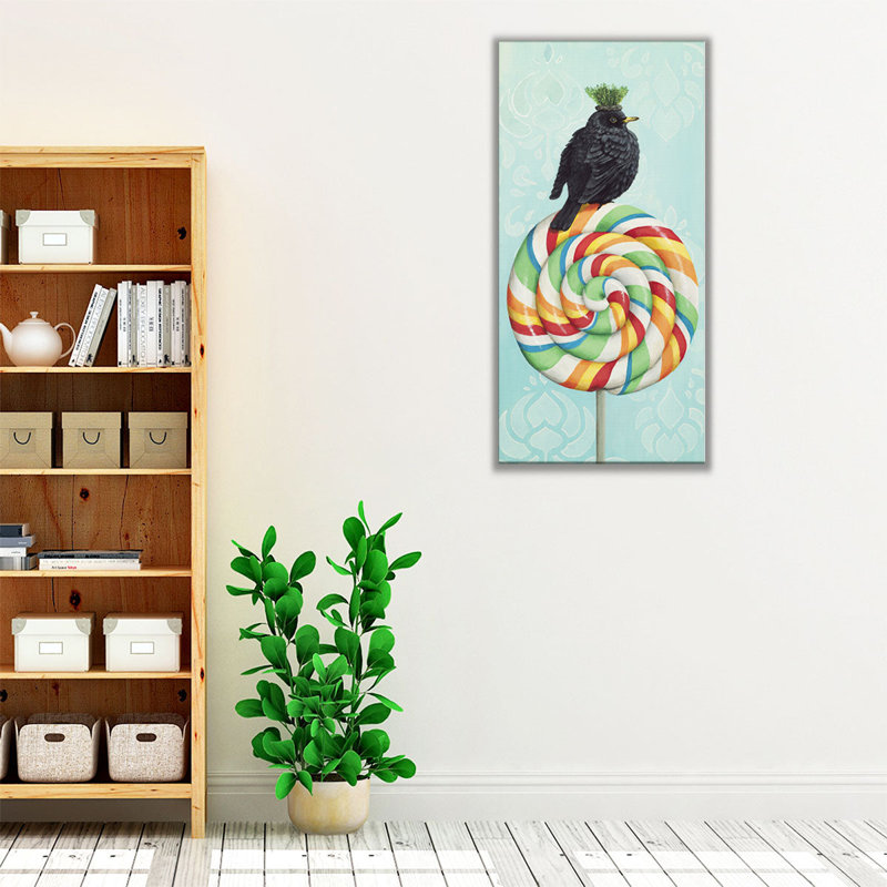 Chonky Bird on a Lollipop - Canvas Print Wall Art, 36" H x 18" W