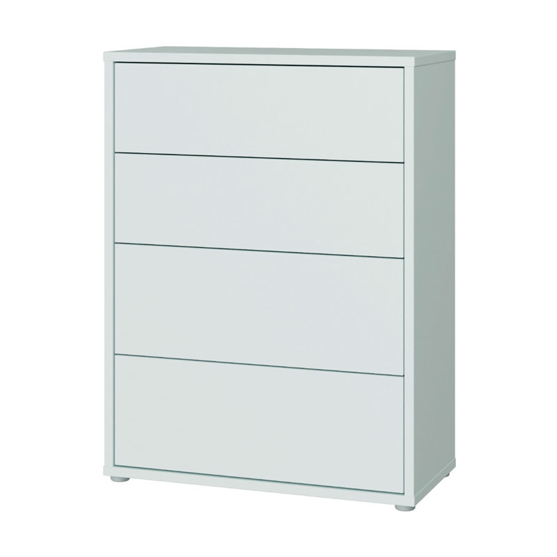 Modern minimalistic chest of drawers with 4 drawers, engineered wood, 99.1cm H x 74.5cm W x 34.9cm D, Grey