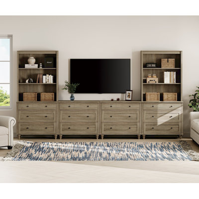 Scarlett Farmhouse TV Stand With Bookshelves For, Modern Entertainment Center With Storage, TV Console For Living Room, Bedroom