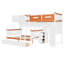 Lit superposé simple au-dessus d'un lit double avec bureau intégré, tiroirs de rangement spacieux, tablettes, armoire et bandes à DEL, convient pour l'éclairage à finition blanche et orange, option d'utilisation de l'espace