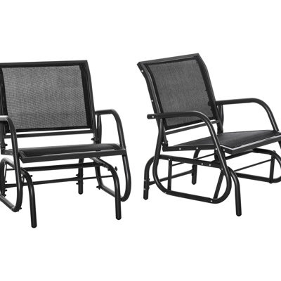 2Pcs Metal Porch Gliders With Breathable Pad Seat Cushion - Enhance Your Outdoor Relaxation Experience: Garden, Poolside, Backyard, Balcony Black Glider Fabric For Relaxing In
