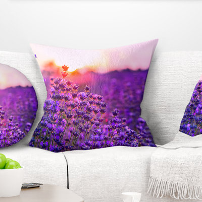 Summer Sunset over Lavender Field - Floral Printed Throw Pillow