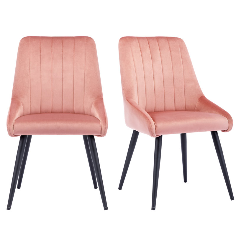 Girton 21" Wide Modern Velvet Channel Tufted Dining Chair, Pink