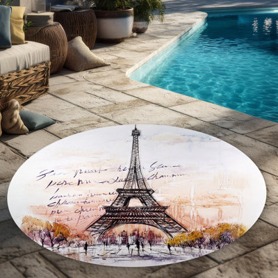 Eiffel Tower Sketch Rug - Handwritten Message | Home Decor