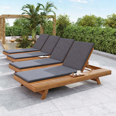 Acacia Wood Chaise Lounge Set with 4-Position Reclining and Cushion