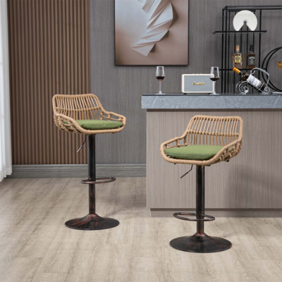 Modern Swivel Bar Stools Set Of 2 With Adjustable Height And Footrest For Kitchen, Dining, And Entertainment Areas