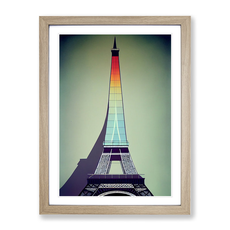 Modern Eiffel Tower - Framed Print, 64cm H x 46cm W x 2cm D, Oak