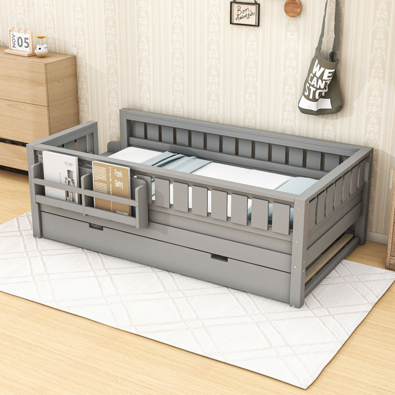 Lit avec bibliothèque intégrée et lit gigogne, Grey, Twin