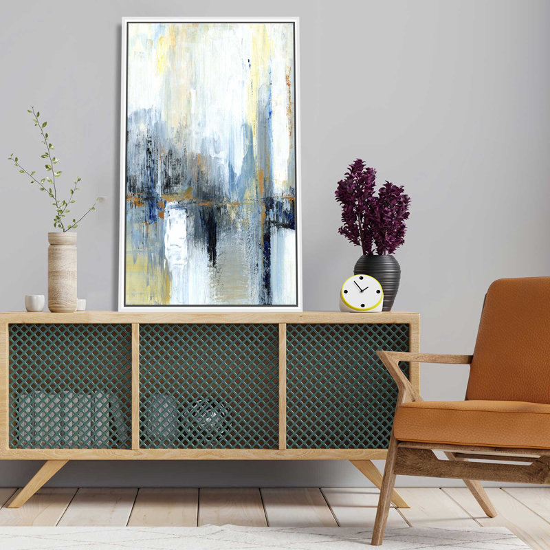 «Sweeping City I» par Tava Studios - Peinture, L 21,5 po x H 33,5 po, Cadre blanc