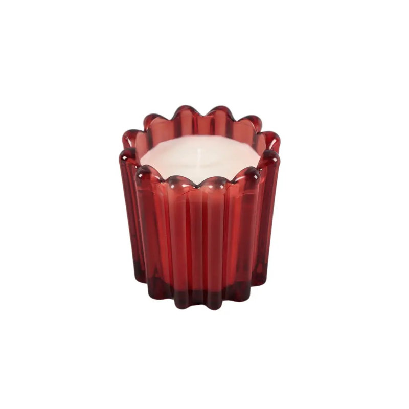 Bougie nervurée en verre cerise 3,75 "- acajou teck (7 oz)