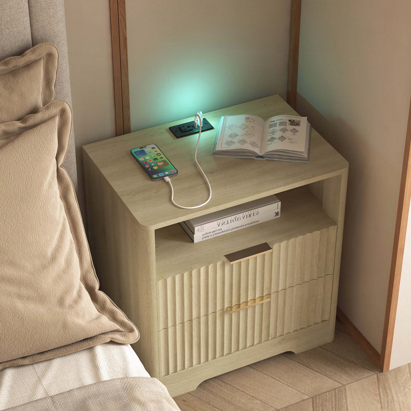 Table de chevet intelligente avec station de charge et veilleuse à commande vocale, H 23,43 po x l 22,83 po x P 15,35 po