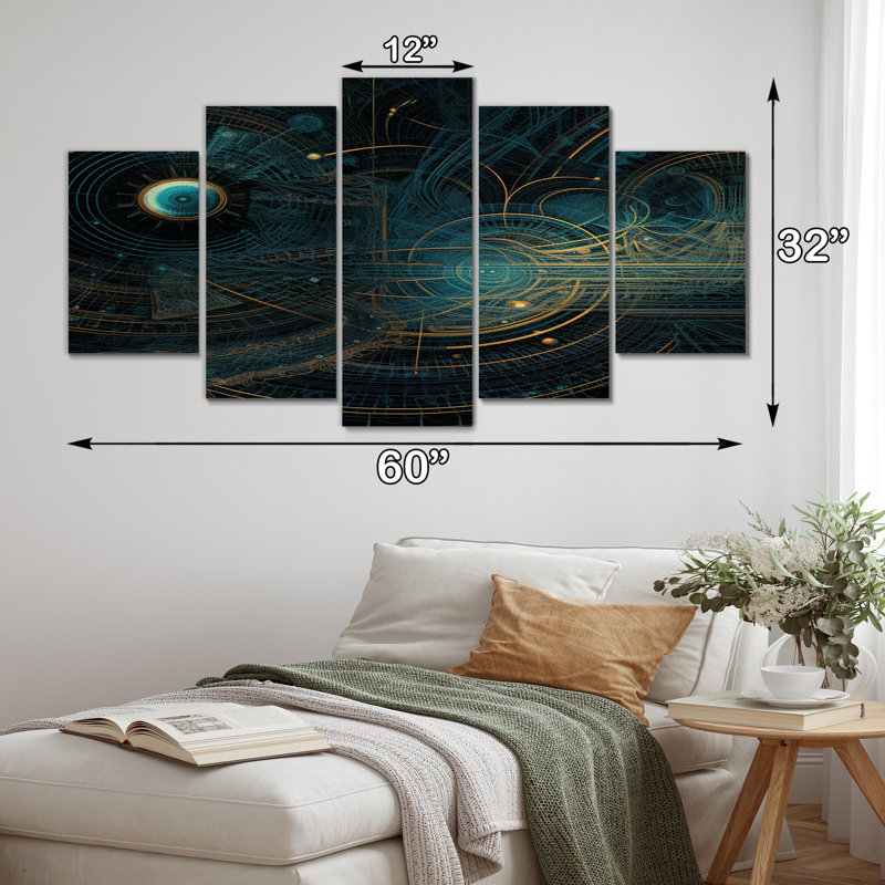 Turquoise Harmony Soundwaves Ocean Seascape I - Reproduction d'art abstrait formes abstraites - 5 panneaux