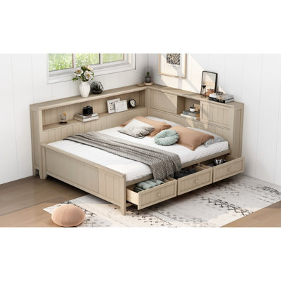 Antique White Milk Daybed With Multi And 3 Drawers, Strong Wood Construction For Long Service Life Full Size Look, Stability