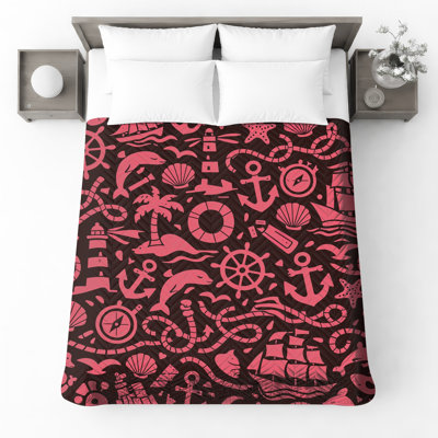 Nautical Elements Collage Quilted Thin Bedspread