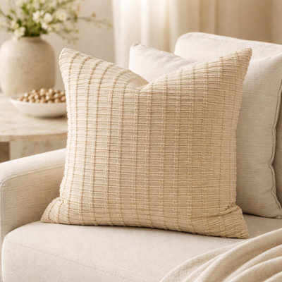 Coussin décoratif en mélange de coton texturé beige 18 po x 18 po