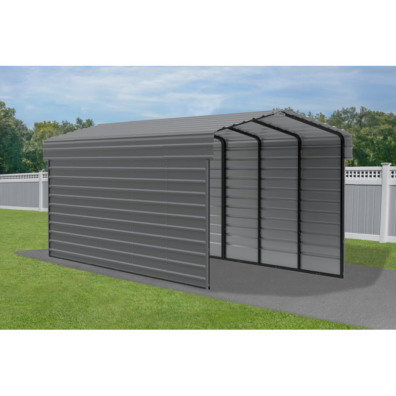 Charcoal 10' x 24' Steel Carport Kit with Enclosure