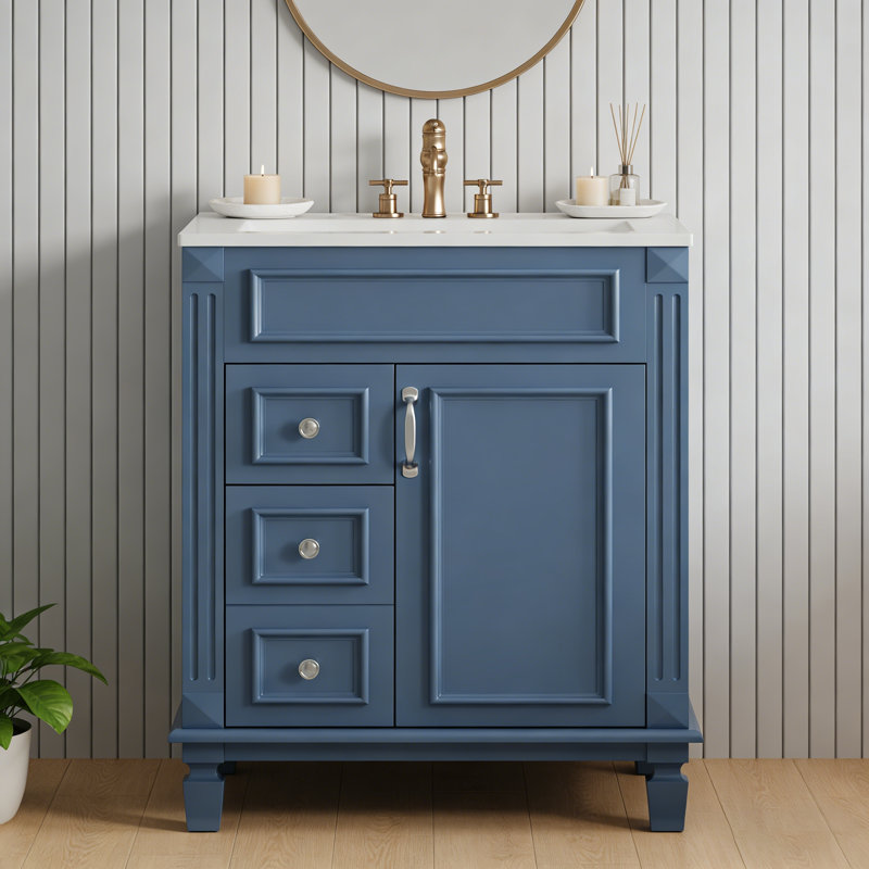 Meuble-lavabo 24 po avec lavabo en céramique, petite armoire de salle de bain moderne, 2 tiroirs et tablette réglable