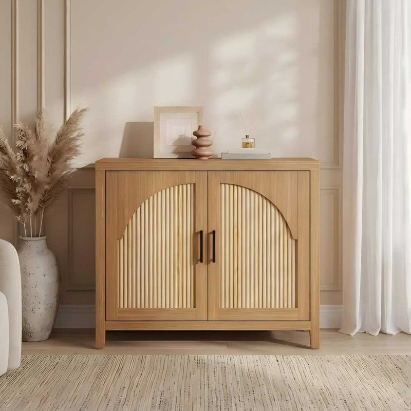 Armoire-buffet moderne à cannelures Almodovar, Chêne naturel