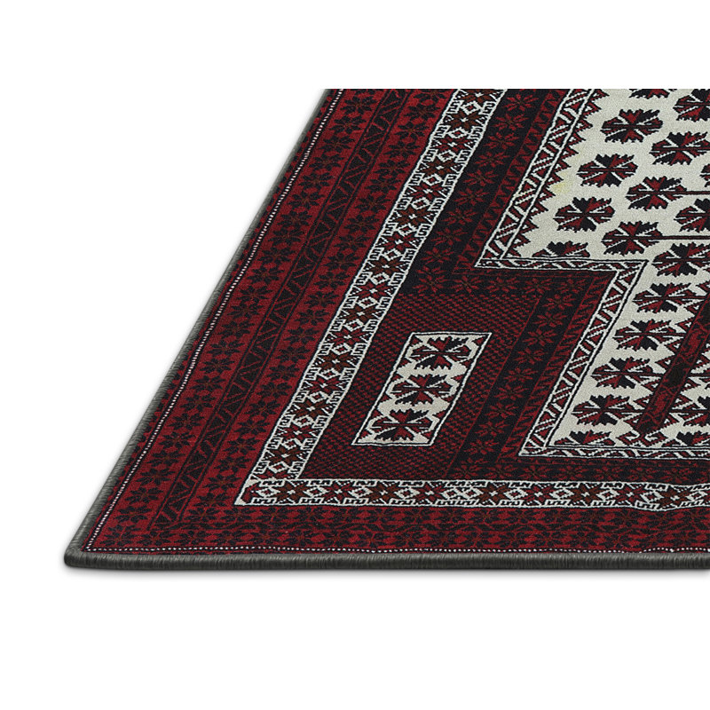 Tapis à motif oriental rouge / ivoire, Rectangle 7 pi x 10 pi
