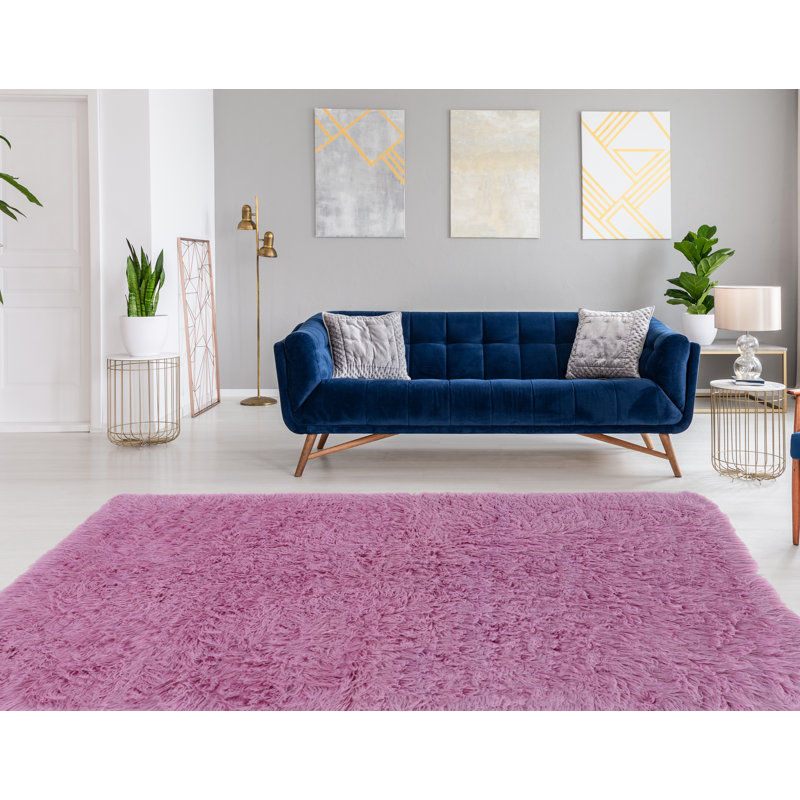 Alamin Flokati Wool Shag Hand Loomed Lilac Purple Rug, Rectangle 8' x 10'