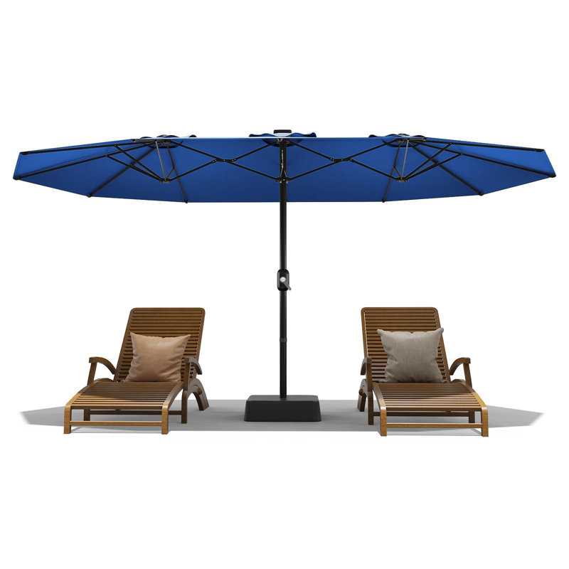 Parasol de patio à double face 15 pi avec base - grand parasol rectangulaire résistant aux rayons UV, polyester imperméable, manivelle - parasol de marché extérieur pour piscine, jardin, cour - marine