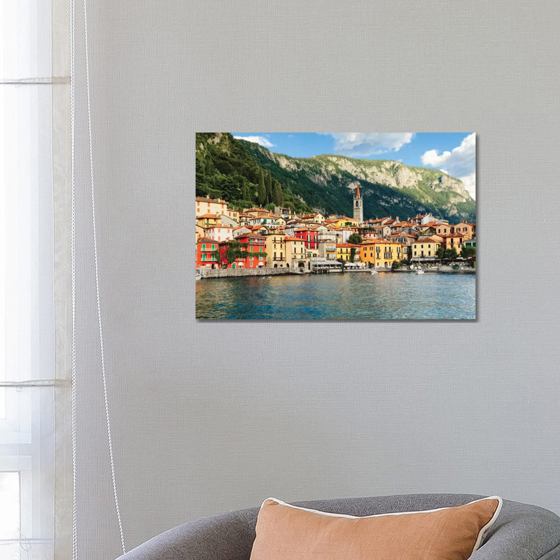 View Of A Town On Lake Como, Varenna, Lombardy, Italy by George Oze - Wrapped Canvas Print