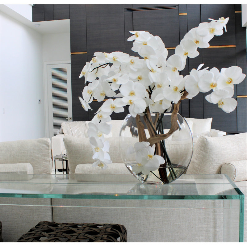 Phaleanopsis and California Sandblasted Ghostwood Orchids Centerpiece in Vase