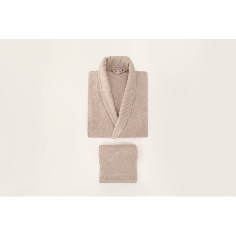 Cotton Mid-Calf Bathrobe, Powder/White