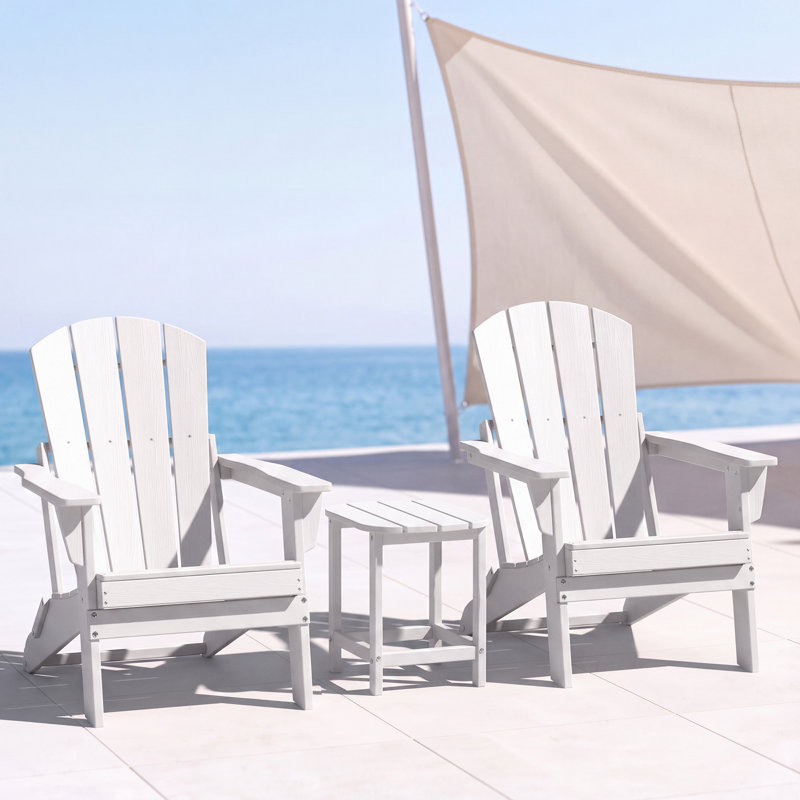 Ensemble de 2 chaises pliantes Adirondack et table d'appoint, comprenant une table d'appoint à un niveau en PEHD résistant aux intempéries, idéale pour la terrasse, le porche, le patio et le bord de la piscine.
