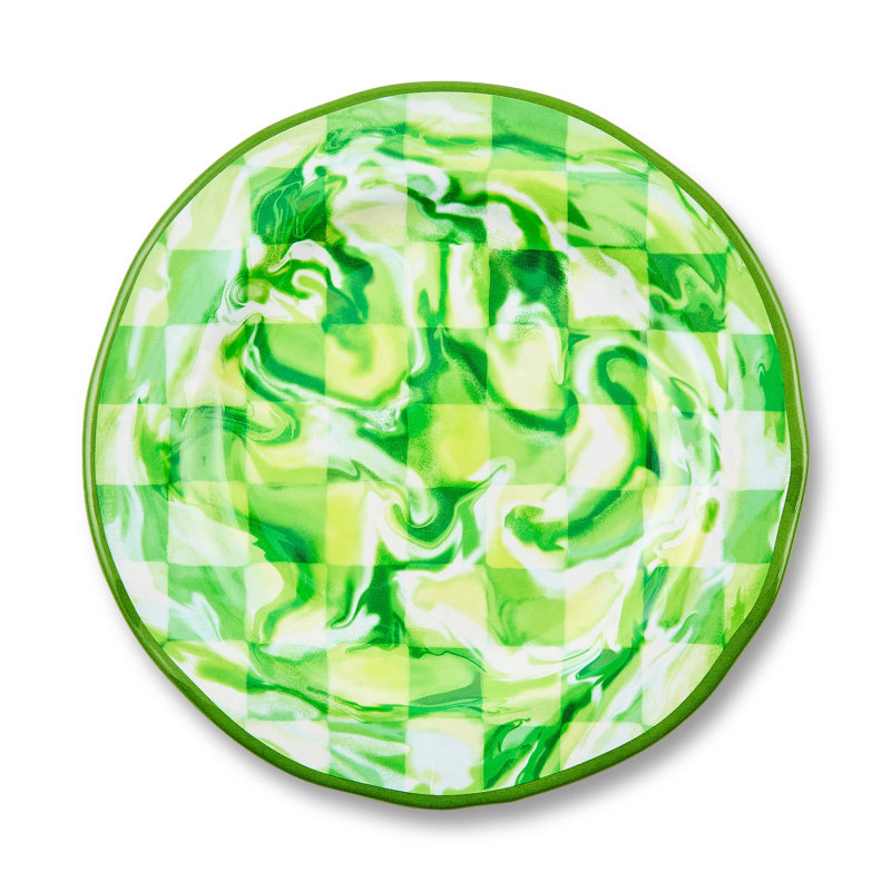 Pink Marble Check Melamine Salad Plates, Green