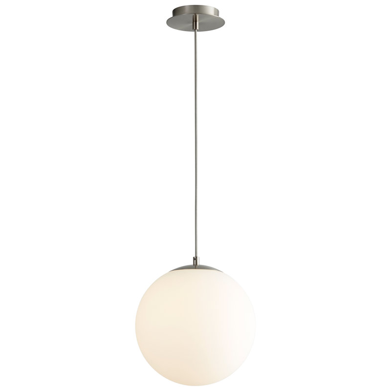 Luminaire suspendu sphère 1 lumière DEL Kamm, Nickel satiné, H 133,75 po x l 12 po x P 12 po