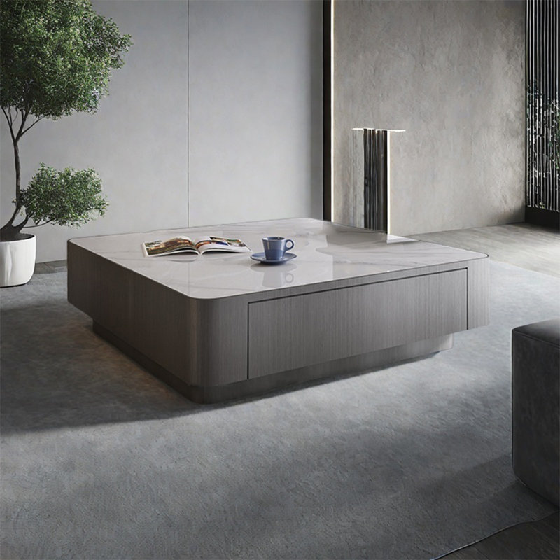 Table carrée moderne et luxueuse, H 12,6 po x L 35,4 po x l 35,4 po, Blanc