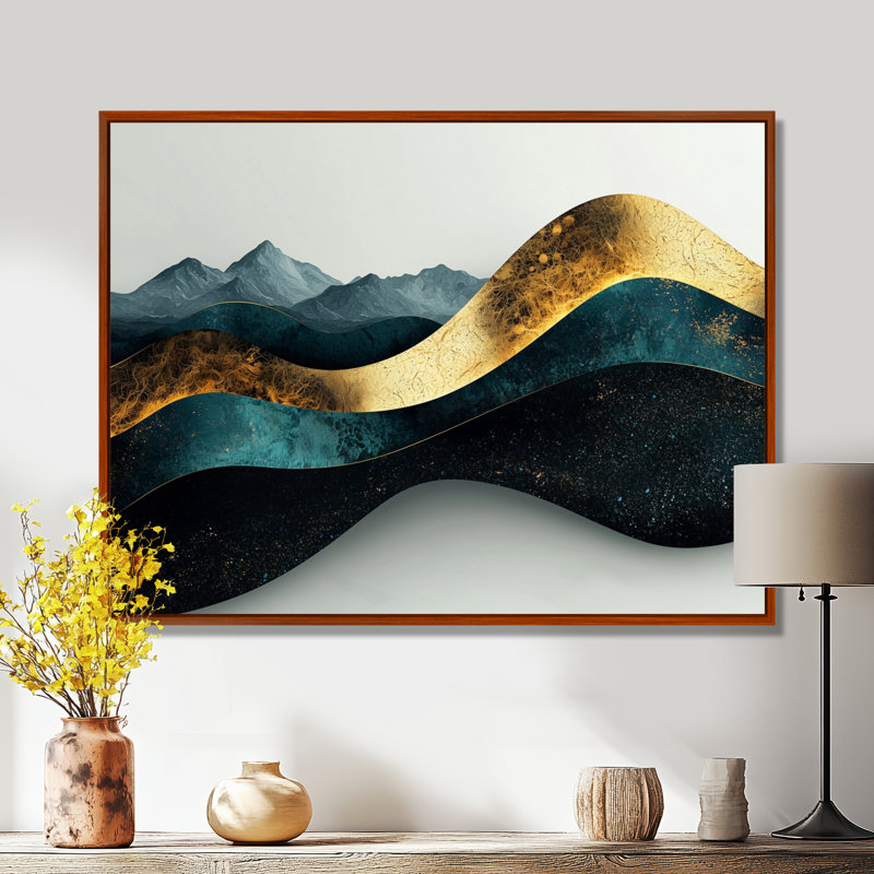 «Minimal Mountains Solitude Horizon», art mural abstrait, H 16 po x l 32 po, Floater Framed, Brun