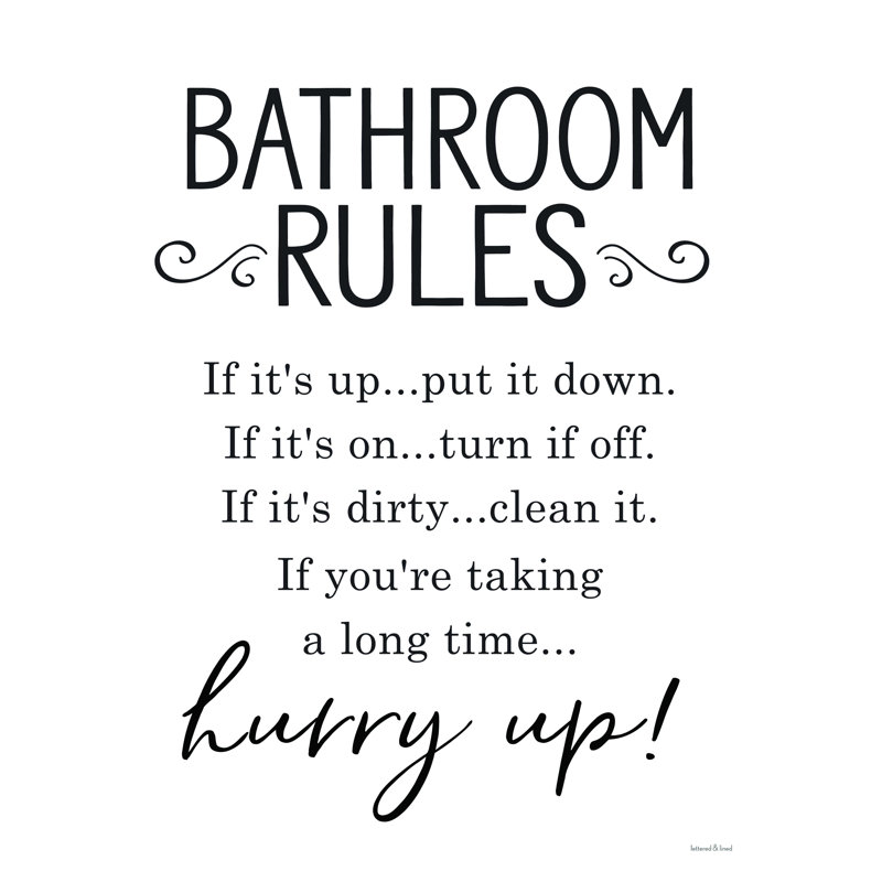 " Bathroom Rules " by Lettered & Lined, 12" W x 16" H