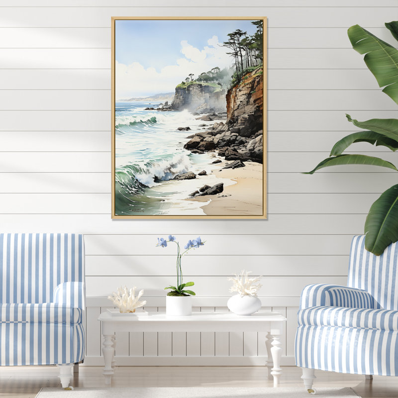 Beach Cliffhanger - noir II - imprimé, H 20 po x l 12 po x P 1 po, Cadre flottant brun