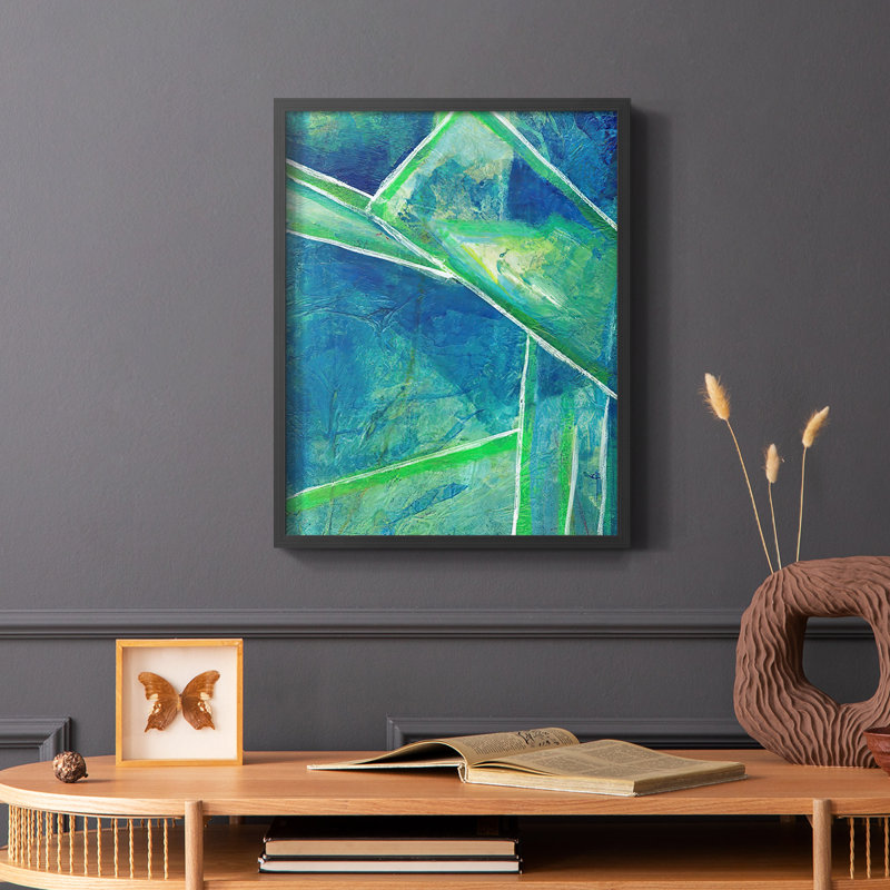 «Geometric in Cool IV», reproduction encadrée - bois massif, Noir, H 10 po x l 8 po
