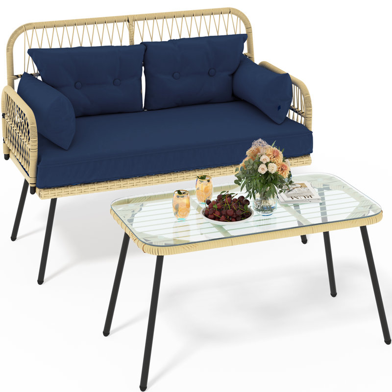 Darst 2 - Person Patio Conversation Set with Cushions, Gray