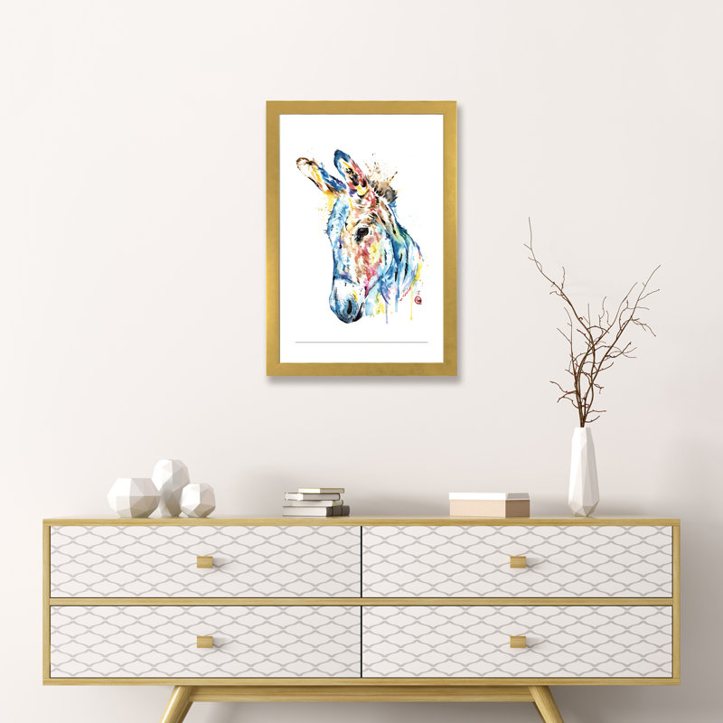 " Donkey " by Lisa Whitehouse, No Mat, 26" H x 18" W x 1.5" D, Distressed Black Framed Canvas