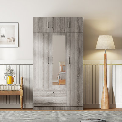 3-Door Mirror Wardrobe With 2 Drawers And Top Cabinet by Latitude Run