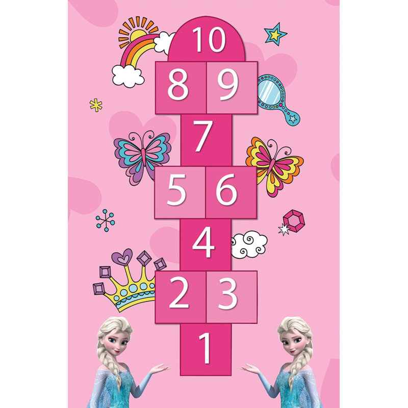 Tapis rose / bleu en polyester tissé à la machine Abdul, Rectangle 5 pi 11 po x 9 pi 2 po
