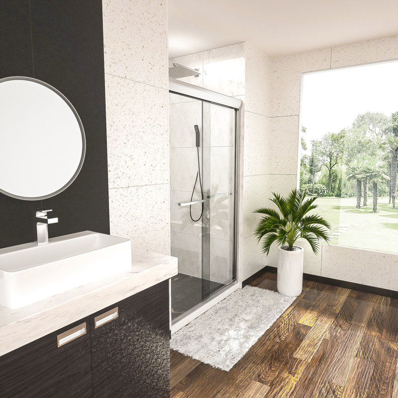 Porte de douche de l 48 po x H 76 po, coulissante semi-bypass, fonctionnelle, Chrome chrome