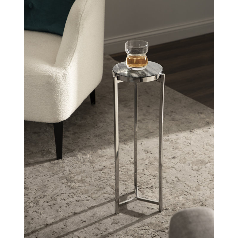 Eveland Round Metal Drink Table, Silver, Silver